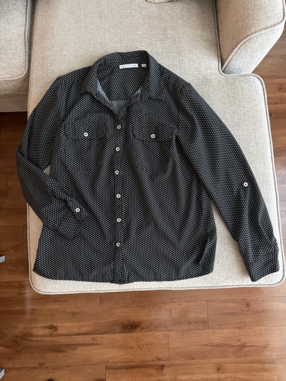 Notations Black Button-Down Shirt with White Dots